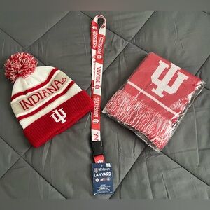 NWT IU HOOSIERS Crimson & Cream/White 3-piece bundle. Hat, Scarf & Lanyard.
